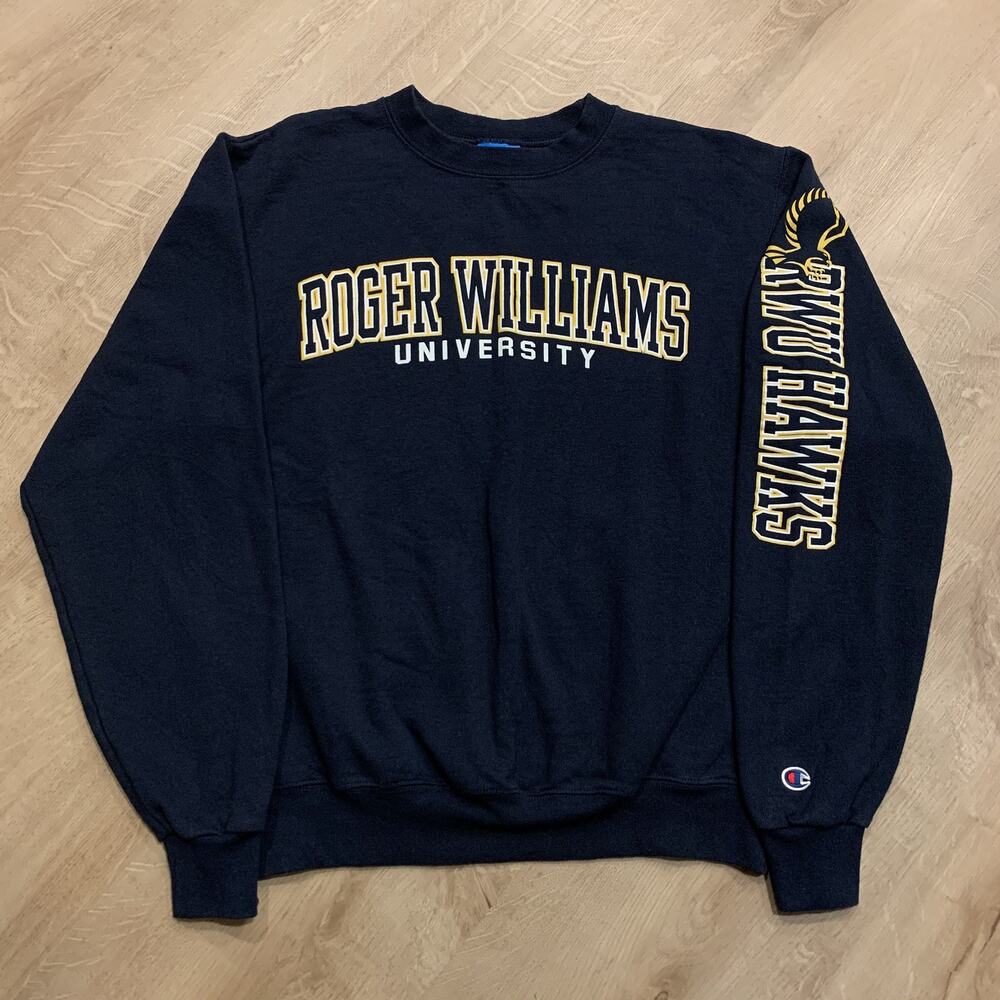 Champion RWU Roger Williams University Hawks Sweatshirt Navy Blue Men's Small S